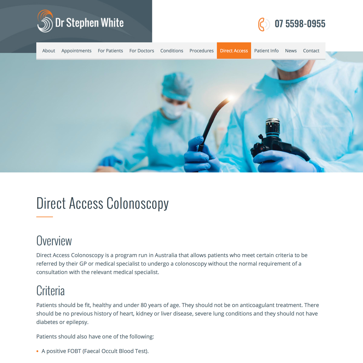 Dr Stephen White - Direct Access Colonoscopy