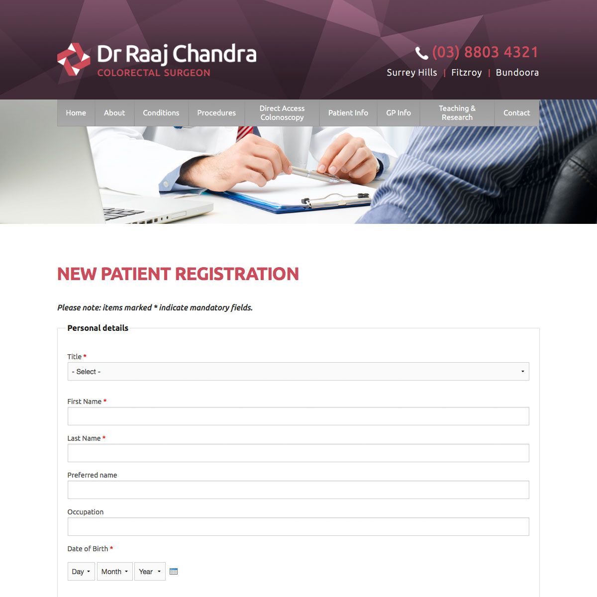 Dr Raaj Chandra Patient Registration Form