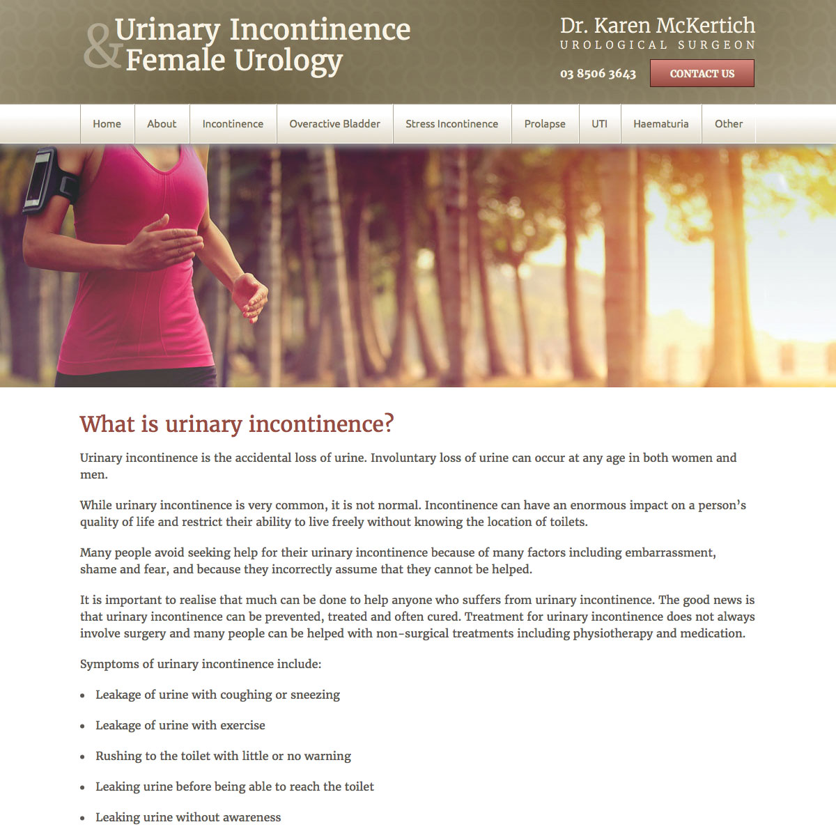 Urinary Incontinence and Female Urology - Content Page
